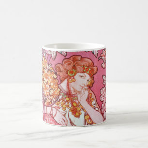 Café Mulher de Mucha entre a caneca de Nouveau da arte