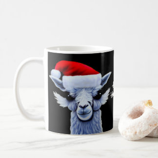 Café Natal Llama Vestindo uma caneca de chapéu de Natal