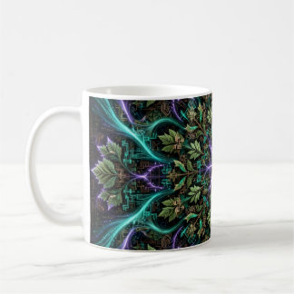 Café Natureza Sintética — Caneca Mandala Fractal de IA