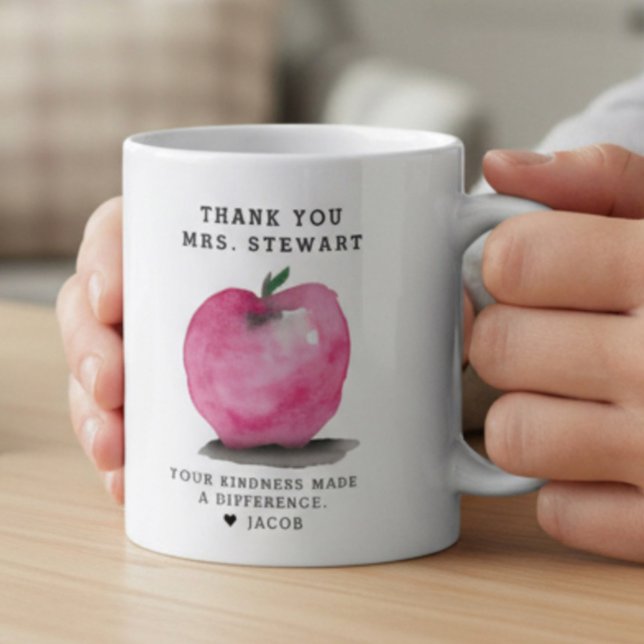 Café Nome Personalizado Caneca de Agradecimento ao Prof (Custom watercolor red apple for teacher thank you mug gift.)