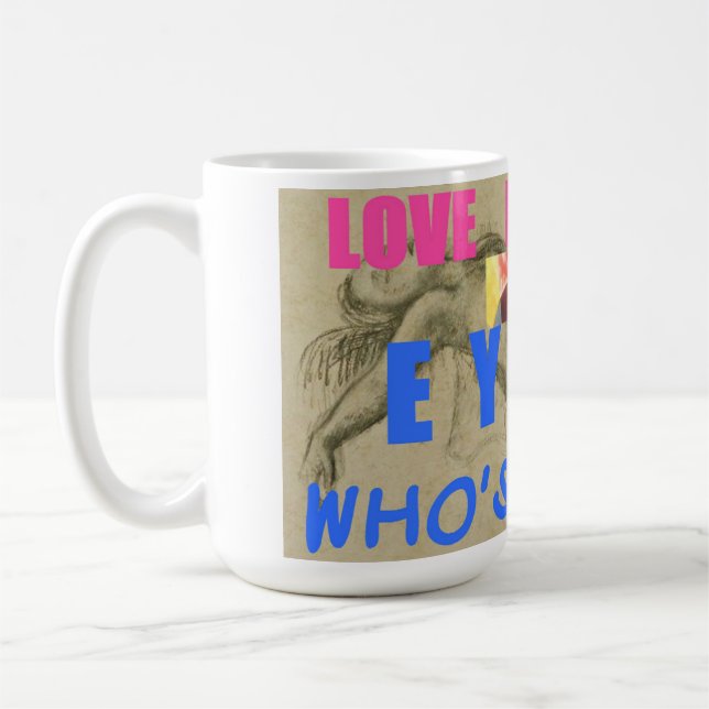 Café O amor está na caneca de humor ocular (Esquerda)