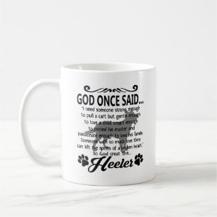 Café O deus criou a caneca azul de Heeler