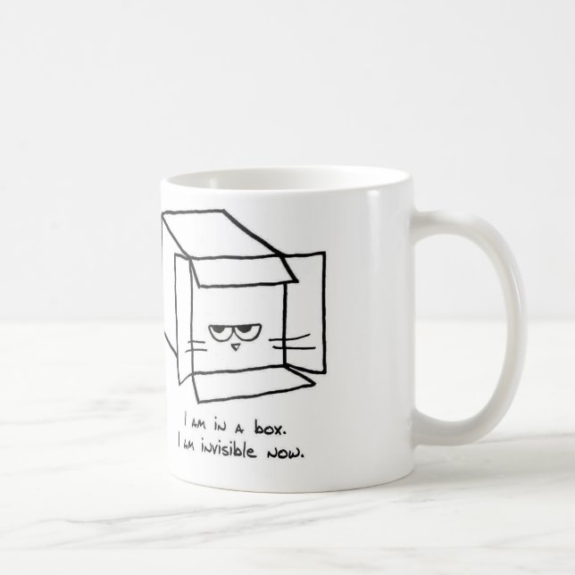 Café O gato irritado esconde em uma caixa - caneca de (Direita)