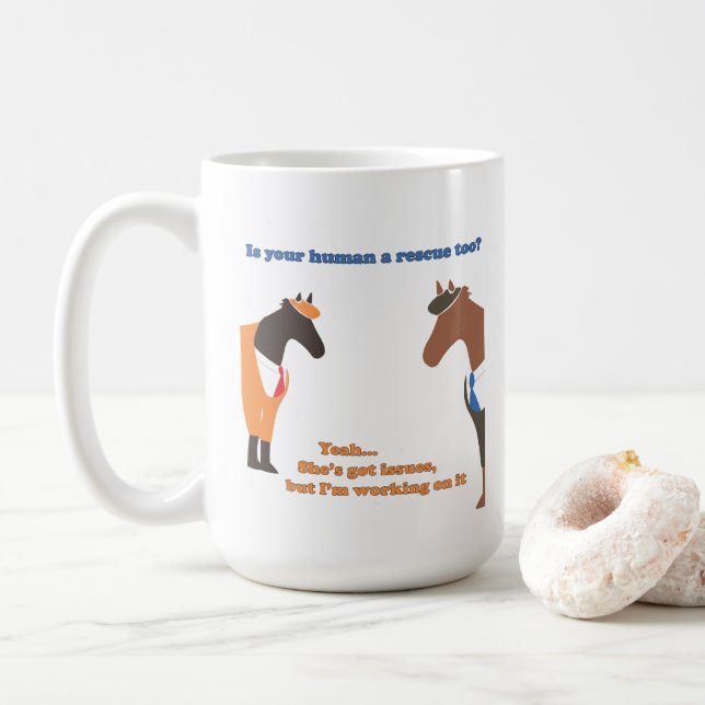 Café O Seu Humano É Um Resgate? caneca de 15 oz (Com Donut)