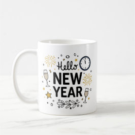 Café Olá Ano Novo Caneca de Fogos de Artifício Desenhad