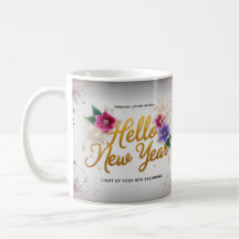 Olá Ano Novo Floral Fogos de Artifício Caneca Clás