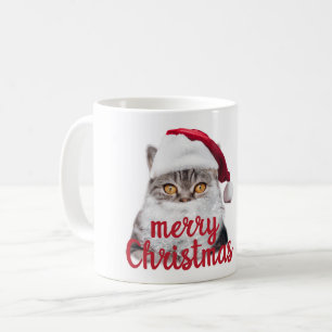 Café papais noeis de natal alegres, caneca de gato