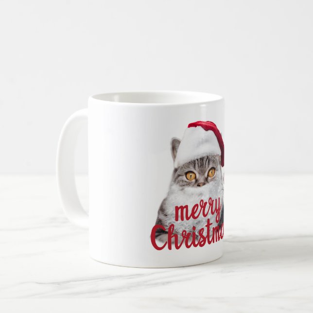 Café papais noeis de natal alegres, caneca de gato (Frente Esquerda)