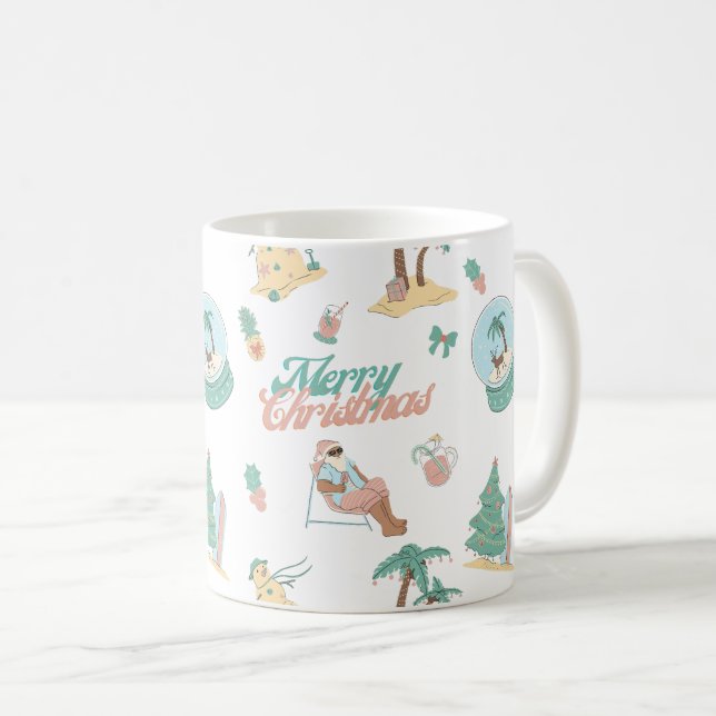 Café Papais noeis tropicais Feliz Caneca de Natal (Frente Esquerda)