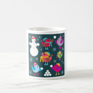 Café Pássaros De Inverno E Caneca De Neve