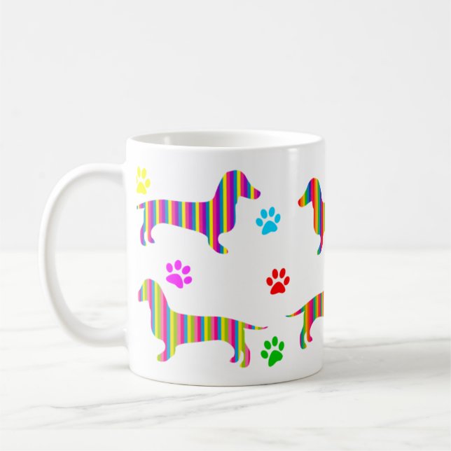Café Patas dos Dachshunds do arco-íris da caneca de (Esquerda)