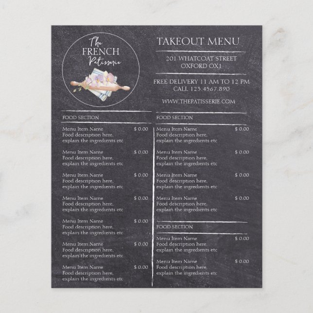 Cafe Patisserie Bakery Menu de Compras Comerciais (Frente)