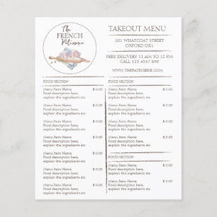 Cafe Patisserie Bakery Menu de Compras Comerciais