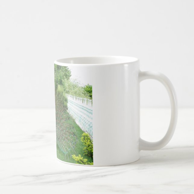 Café Peacock em uma caneca de fotos no jardim (Direita)
