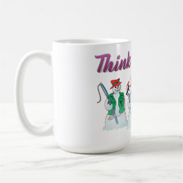 Café Pense bonecos de neve do primavera com caneca dos