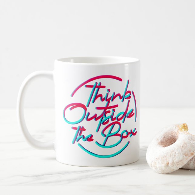 Café Pense fora da caixa de caneca - Caligrafia 3D em n (Com Donut)