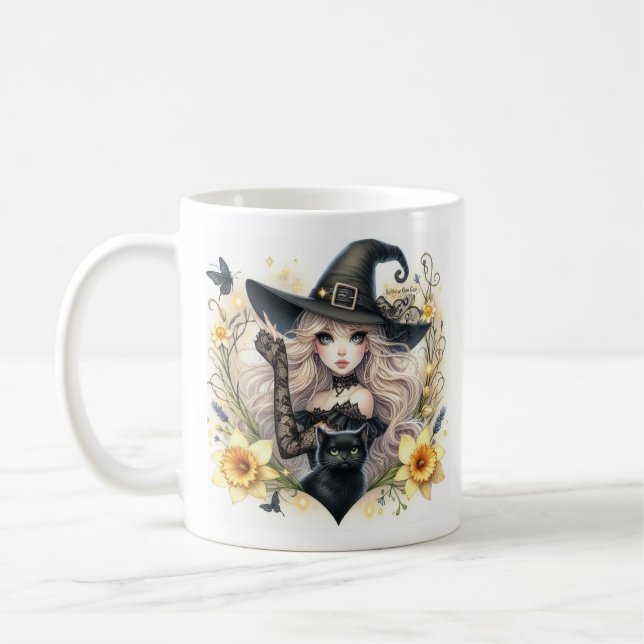 Café Pequena Bruxa com Gato Preto narcisos Caneca de Ca (Esquerda)