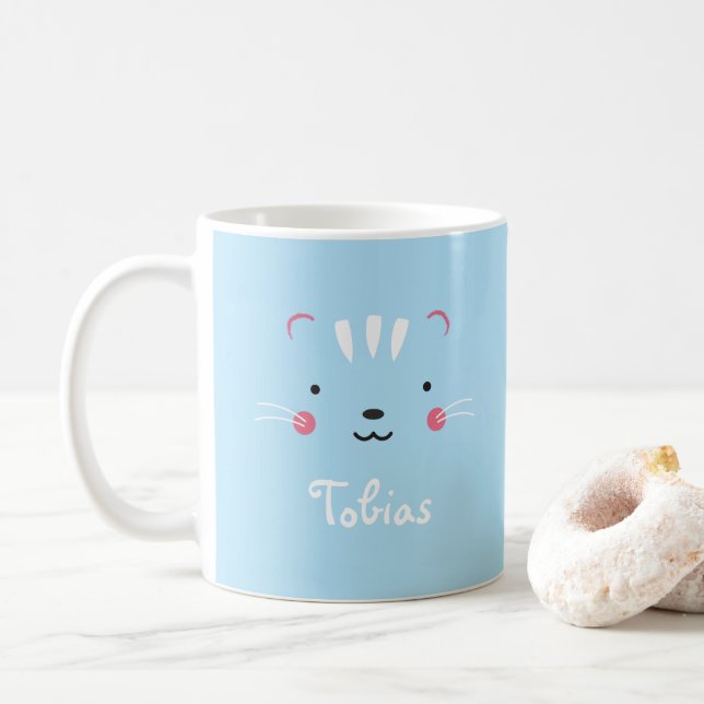 Café Personalize a caneca de gato azul-adorável paletur (Com Donut)