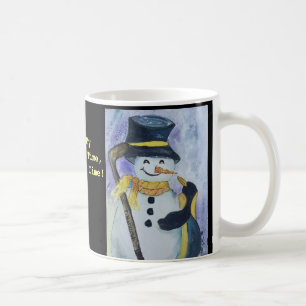 Café Pinguim e boneco de neve com a caneca da vara de
