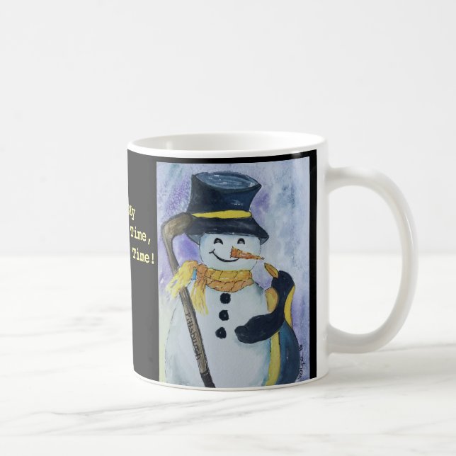 Café Pinguim e boneco de neve com a caneca da vara de (Direita)