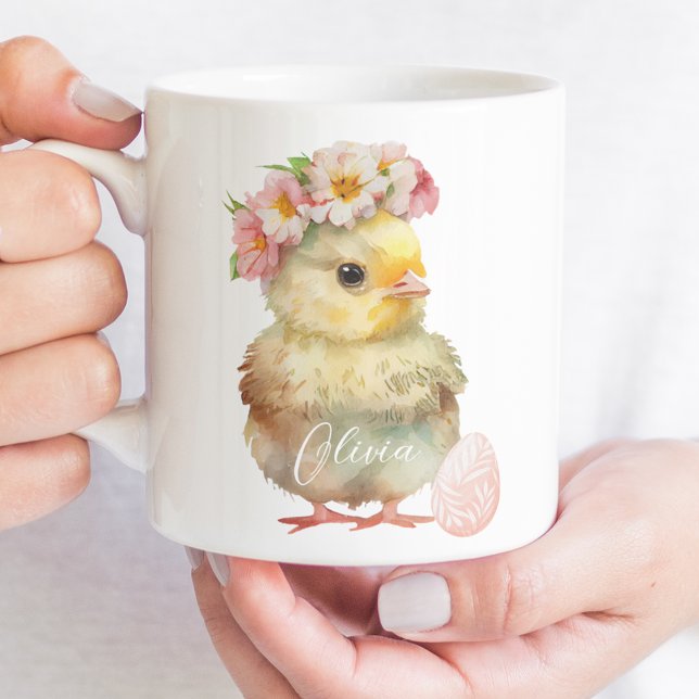 Café Pintinho de Páscoa de aquarela e caneca de Páscoa (Watercolor Easter Chick and Egg Easter Mug
)