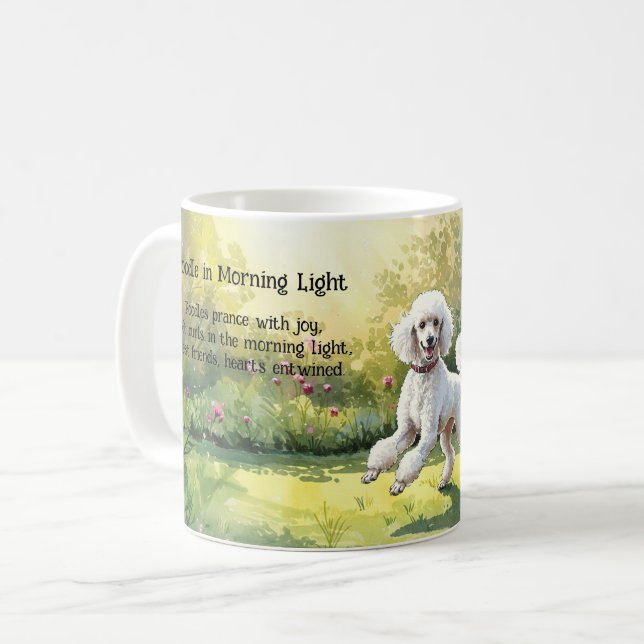 Café Poema de Haiku - Poodle na Manhã - Caneca de Luz (Frente Esquerda)