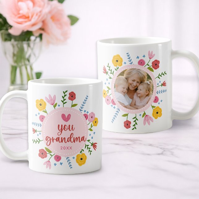 Café Presente de Caneca Floral com Foto de Avó que Eu A (Perfect Grandma Gift )