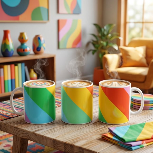 Café Rainbow Rush | Caneca Clássica de Listras na Diago (Criador carregado)