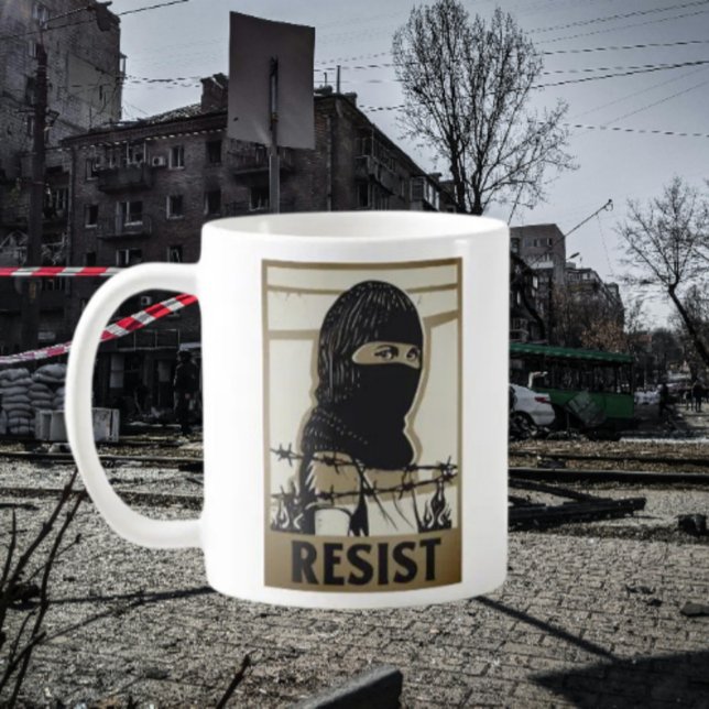 Café Resista Mulher de Máscara de Esqui Caneca (Criador carregado)
