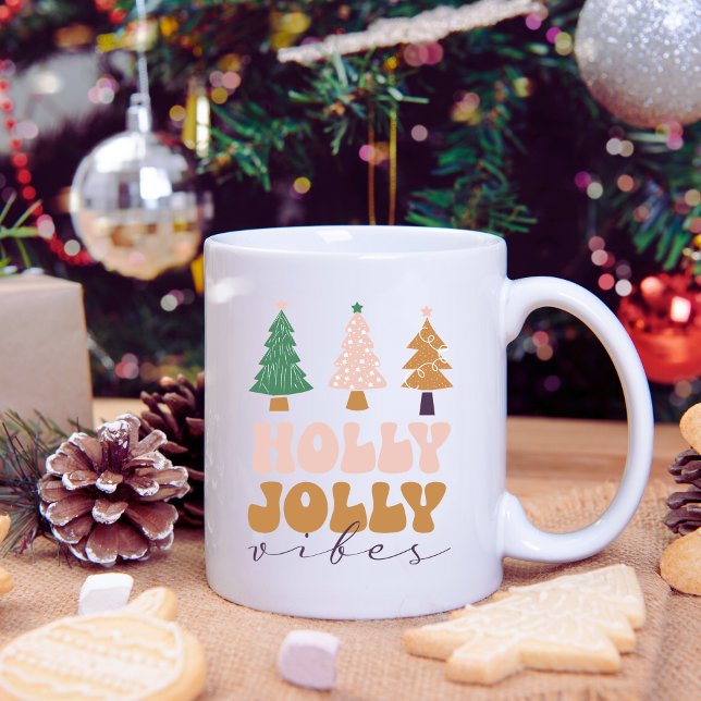 Café Retro Holly Jolly Vibes A Caneca De Natal (Criador carregado)