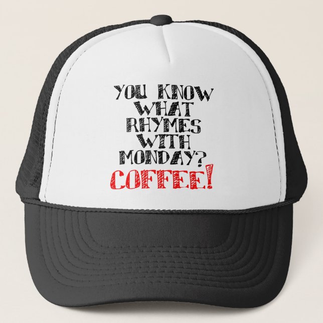 Café Rima Com Segunda-Feira Boné Divertido (Frente)