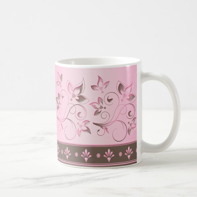 Café Rosa e caneca cerâmica floral de Brown (Direita)