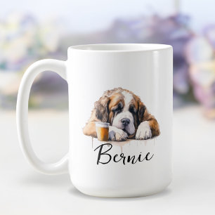 Café Santo Bernard com caneca de café, cão com atitude