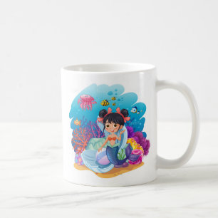 Café Sereia debaixo da caneca marítima para garotas de