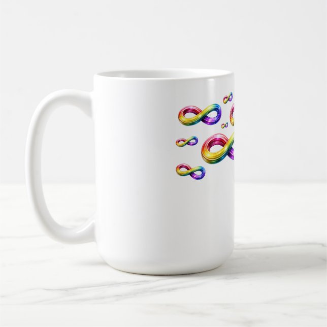 Café Símbolos de Infinito Coloridos em uma Caneca (Esquerda)