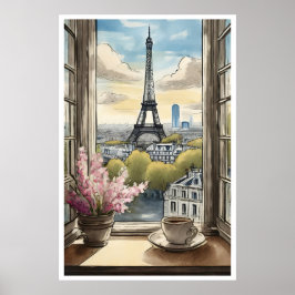 Café sobre Paris e Poster da Torre Eiffel