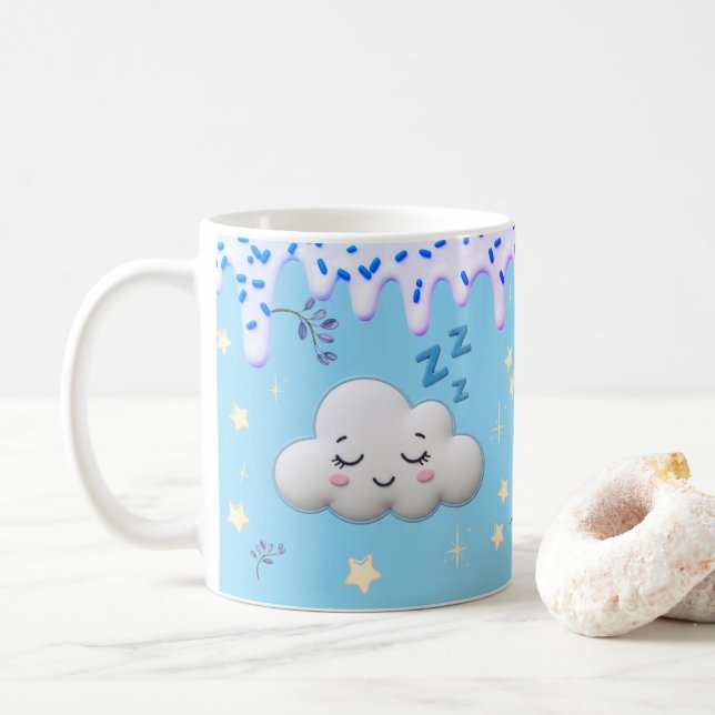 Café Sonhos Doces Caneca de Nuvem Adormecida e Mirtilo (Com Donut)