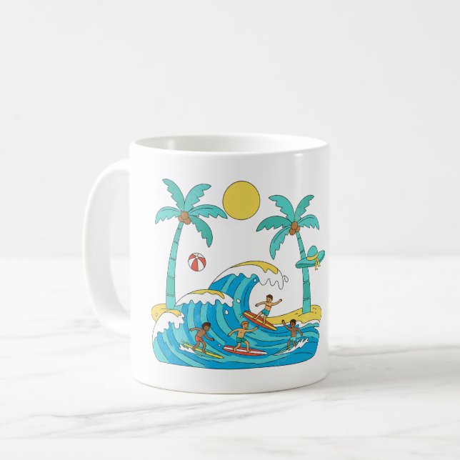 Café Surf & Waves – Caneca Presente Praia de Desenho An (Frente Esquerda)