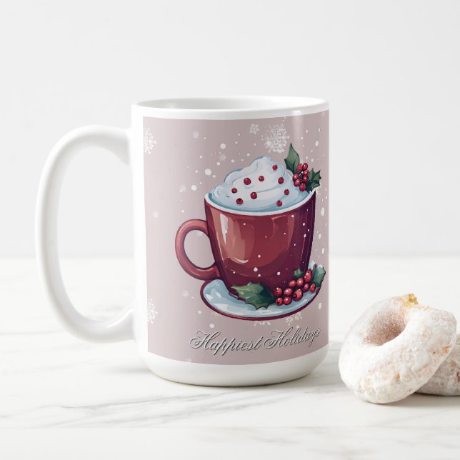 Café Taça de Chocolate Quente de Natal | Caneca Rosa Be (Com Donut)