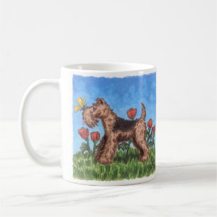 Café Terrier de galês com papoilas 11oz. caneca