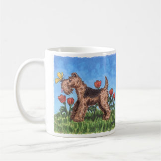 Café Terrier de galês com papoilas 11oz. caneca