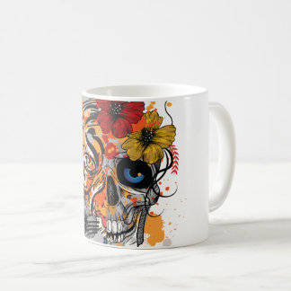 Café Tigre e crânio caneca de arte contemporânea