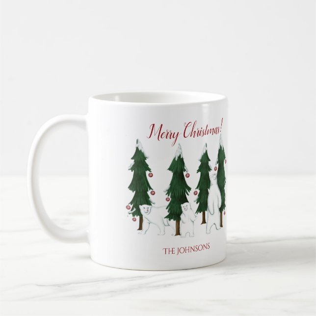 Café Três Ursos Polares Feliz Natal Caneca de Férias (Esquerda)