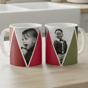 Café Triângulos na caneca de fotos vermelha e verde