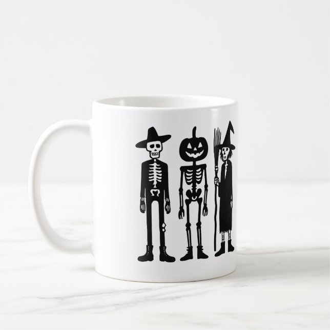 Café Trio de Esqueleto Assustador Caneca de Halloween (Esquerda)