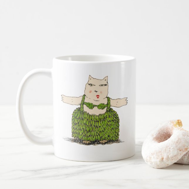 Café Ula, a caneca do gato de Hula da arte de Denis (Com Donut)