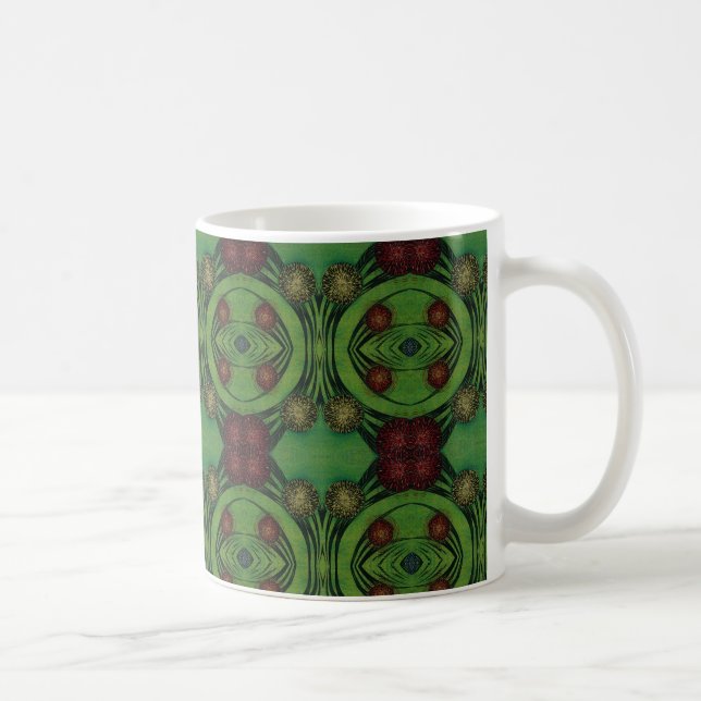 Café V2 Retro caneca de design verde e castanho dos ano (Direita)