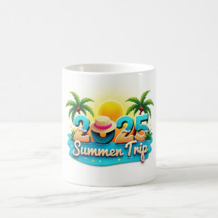 Café Viagem de Verão 2025 ☀️ Caneca com Padrão de Praia
