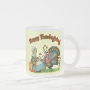 Café Vidro Jateado Caneca - acção de graças feliz