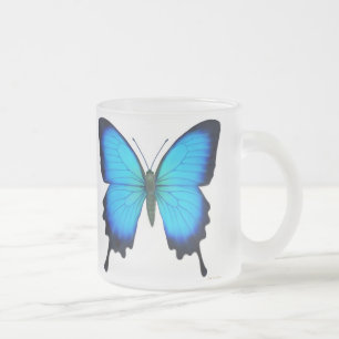 Café Vidro Jateado Caneca azul da borboleta de Ulysses